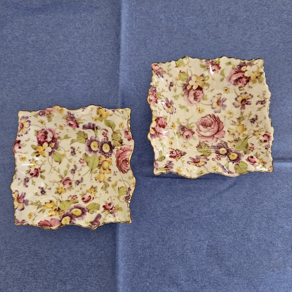Set of two, James Kent "Rapture" pin or butter pat dishes.